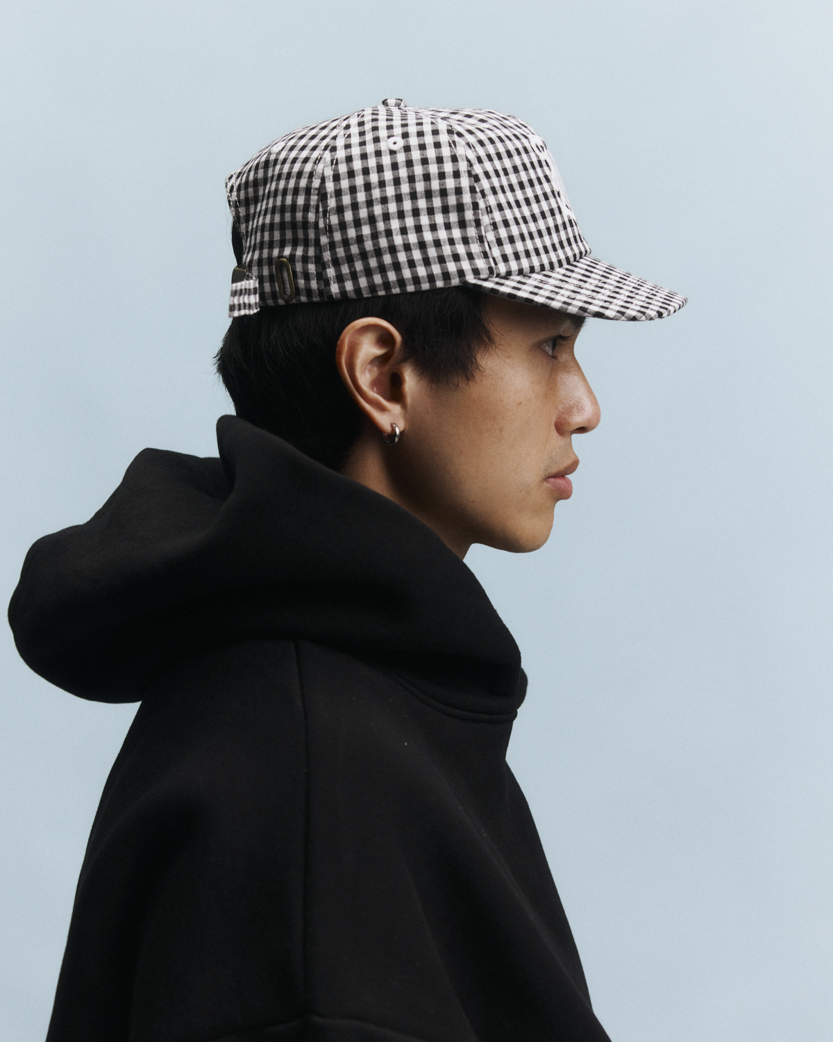 Picnic Letterman Cap - Short Brim 6 Panel - Black/White Gingham