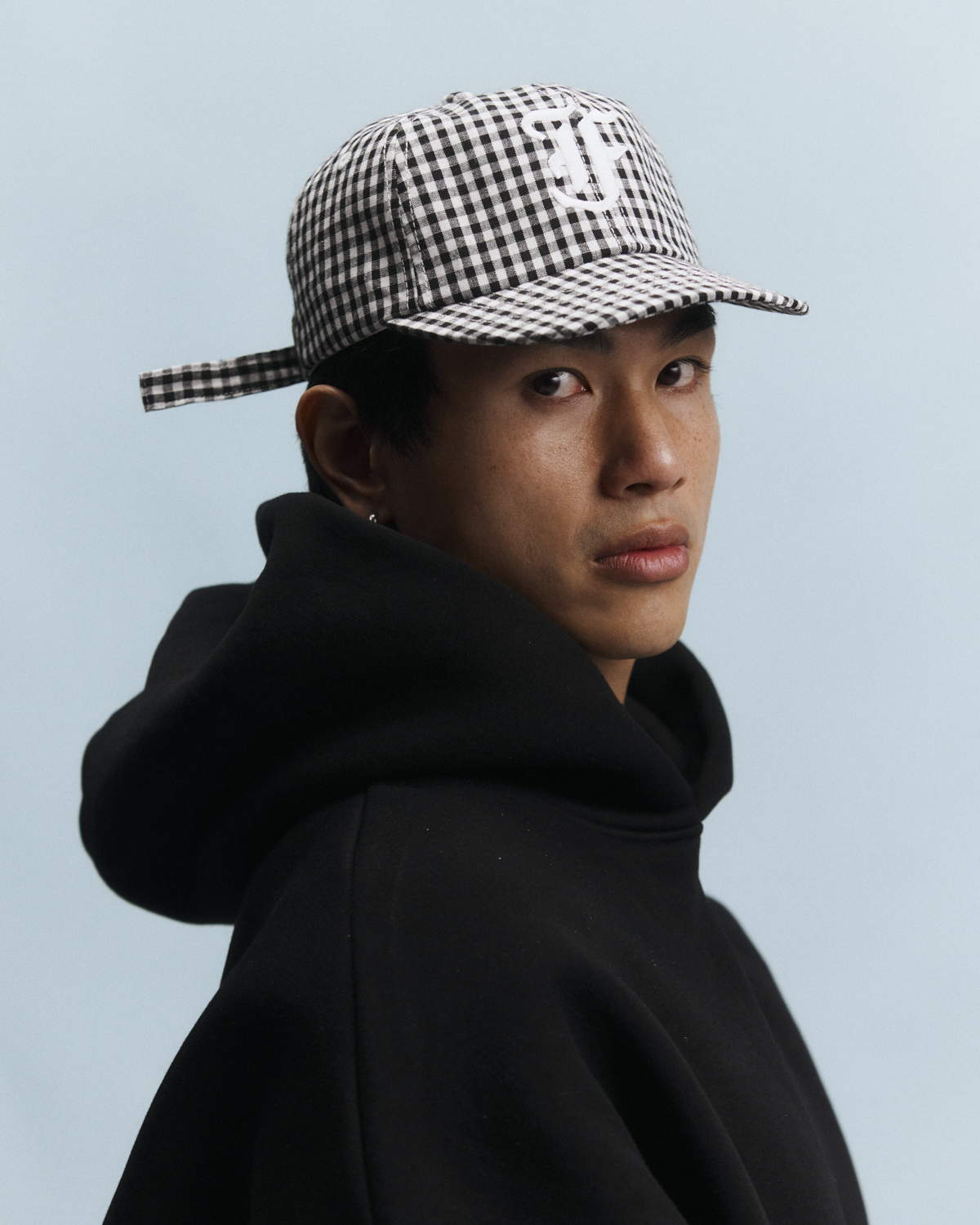 Picnic Letterman Cap - Short Brim 6 Panel - Black/White Gingham