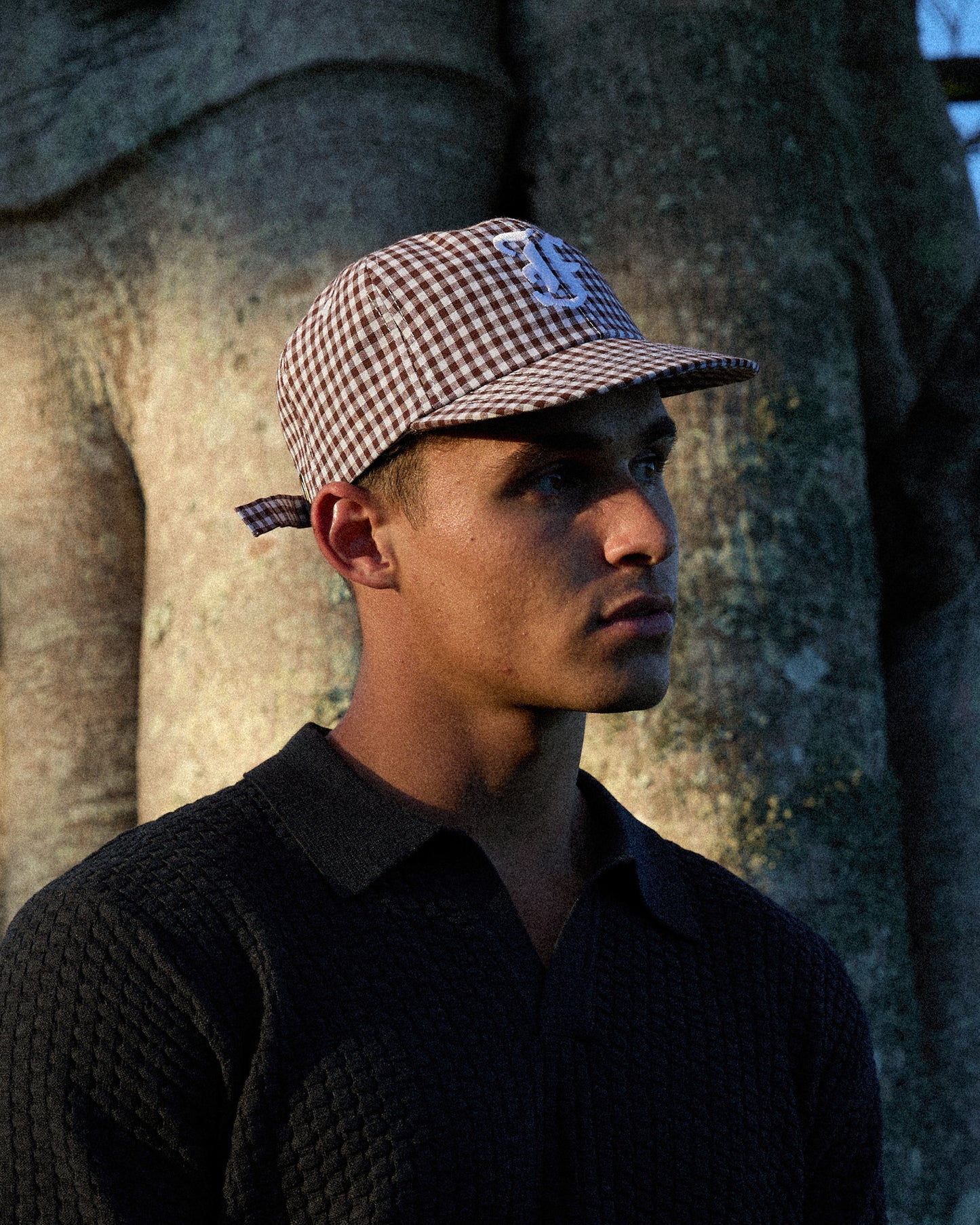 Picnic Letterman Cap - Short Brim 6 Panel - Brown/White Plaid