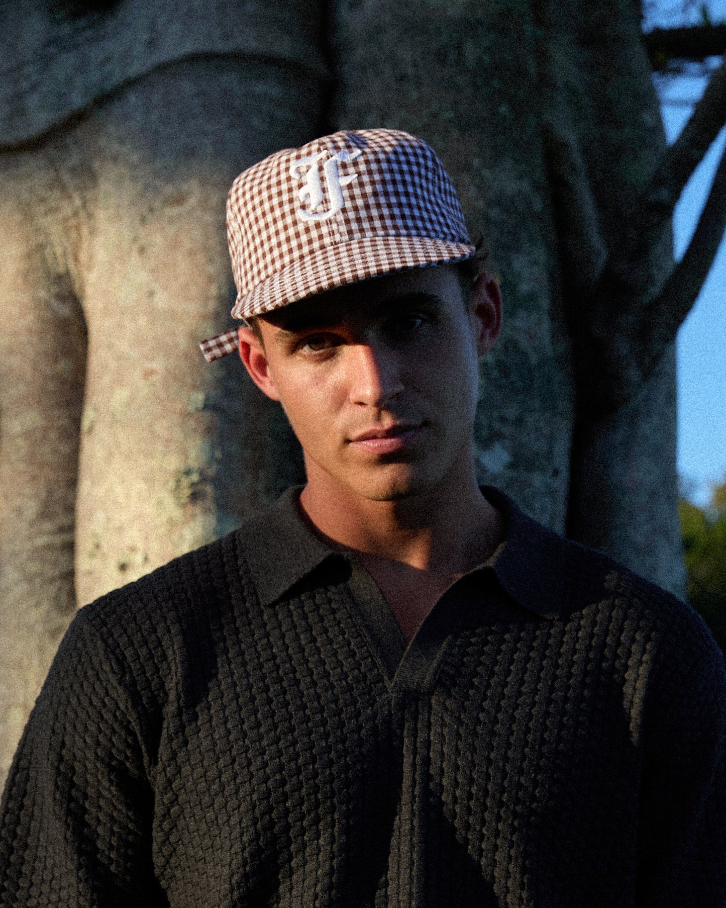 Picnic Letterman Cap - Short Brim 6 Panel - Brown/White Plaid