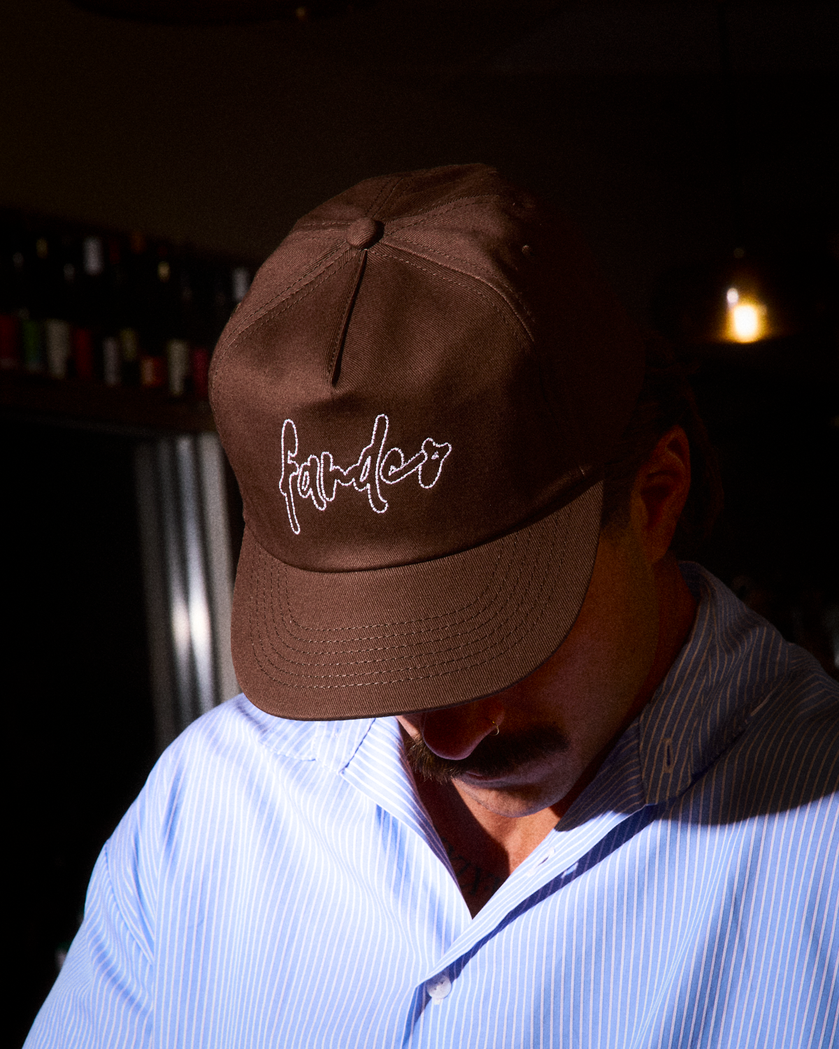 Outline Signage Cap - Short Brim 5 Panel - Brown
