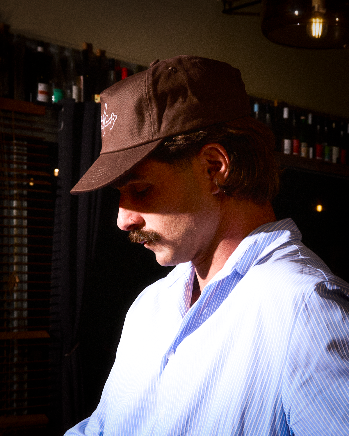 Outline Signage Cap - Short Brim 5 Panel - Brown