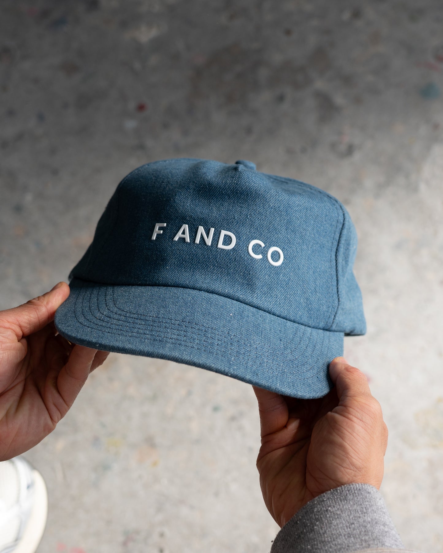 Denim Logo Cap - Wide Brim 5 Panel - Light Blue Denim
