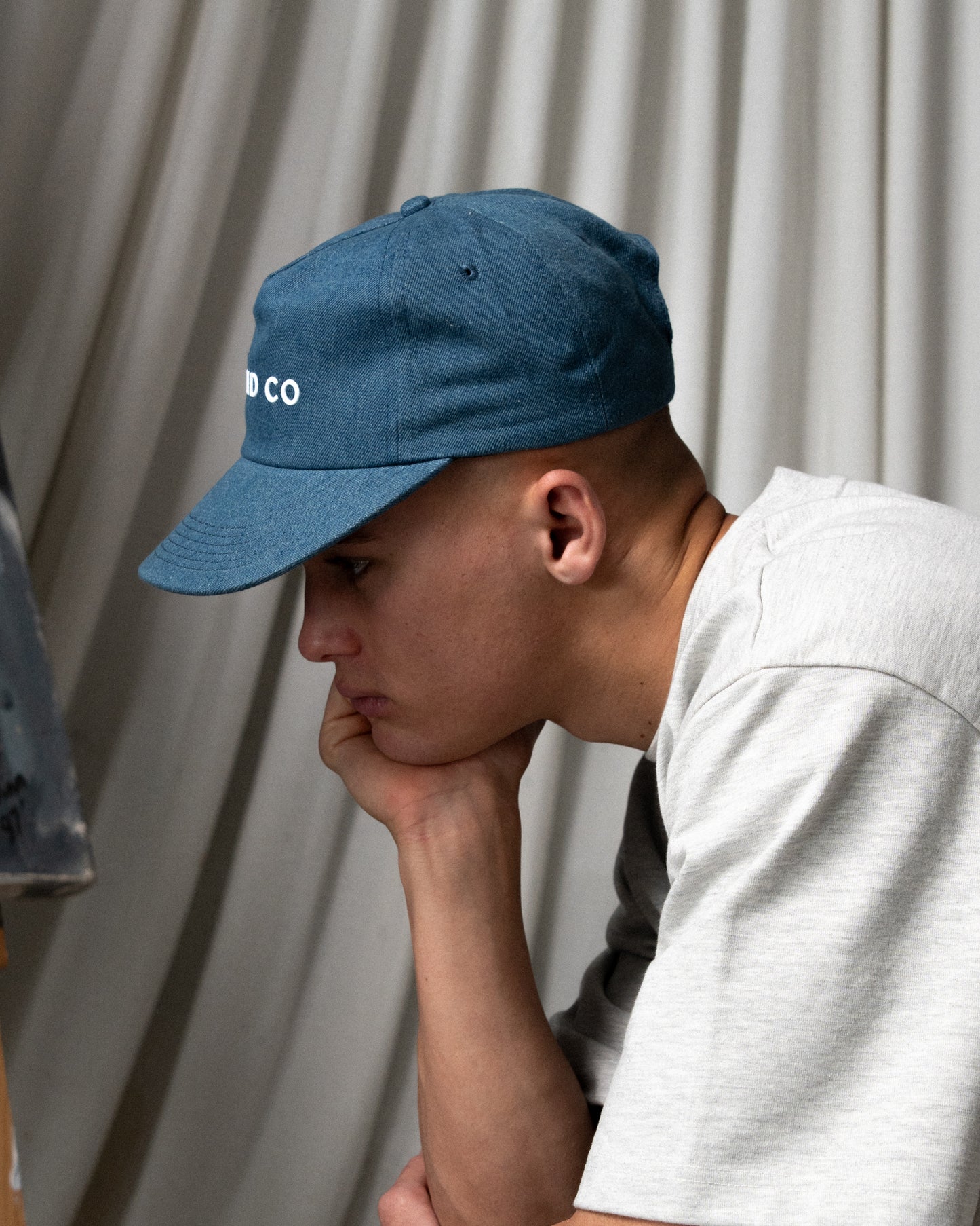 Denim Logo Cap - Wide Brim 5 Panel - Light Blue Denim