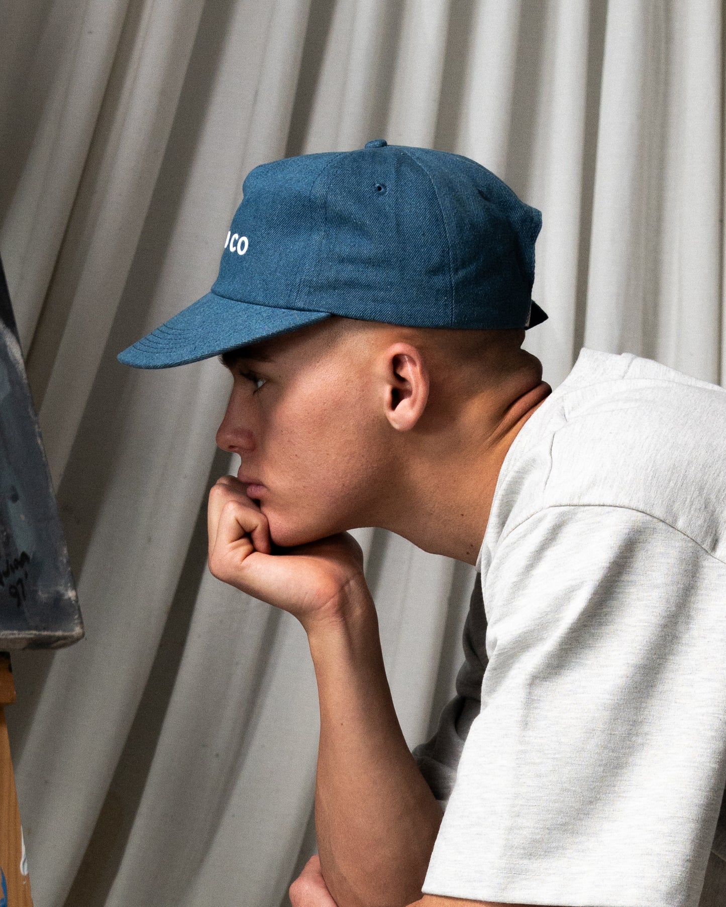 Denim Logo Cap - Wide Brim 5 Panel - Light Blue Denim