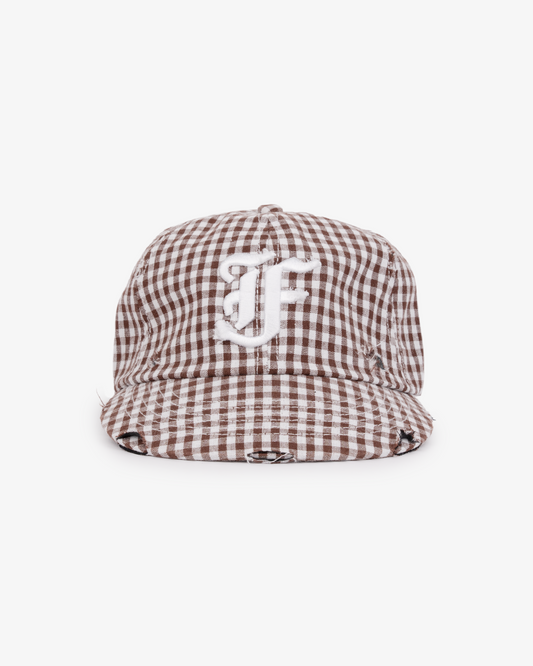 Picnic Letterman Cap - Short Brim 6 Panel - Brown/White Gingham