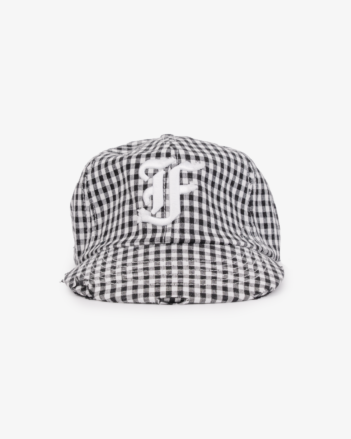 Picnic Letterman Cap - Short Brim 6 Panel - Black/White Gingham