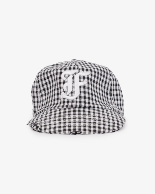 Picnic Letterman Cap - Short Brim 6 Panel - Black/White Gingham