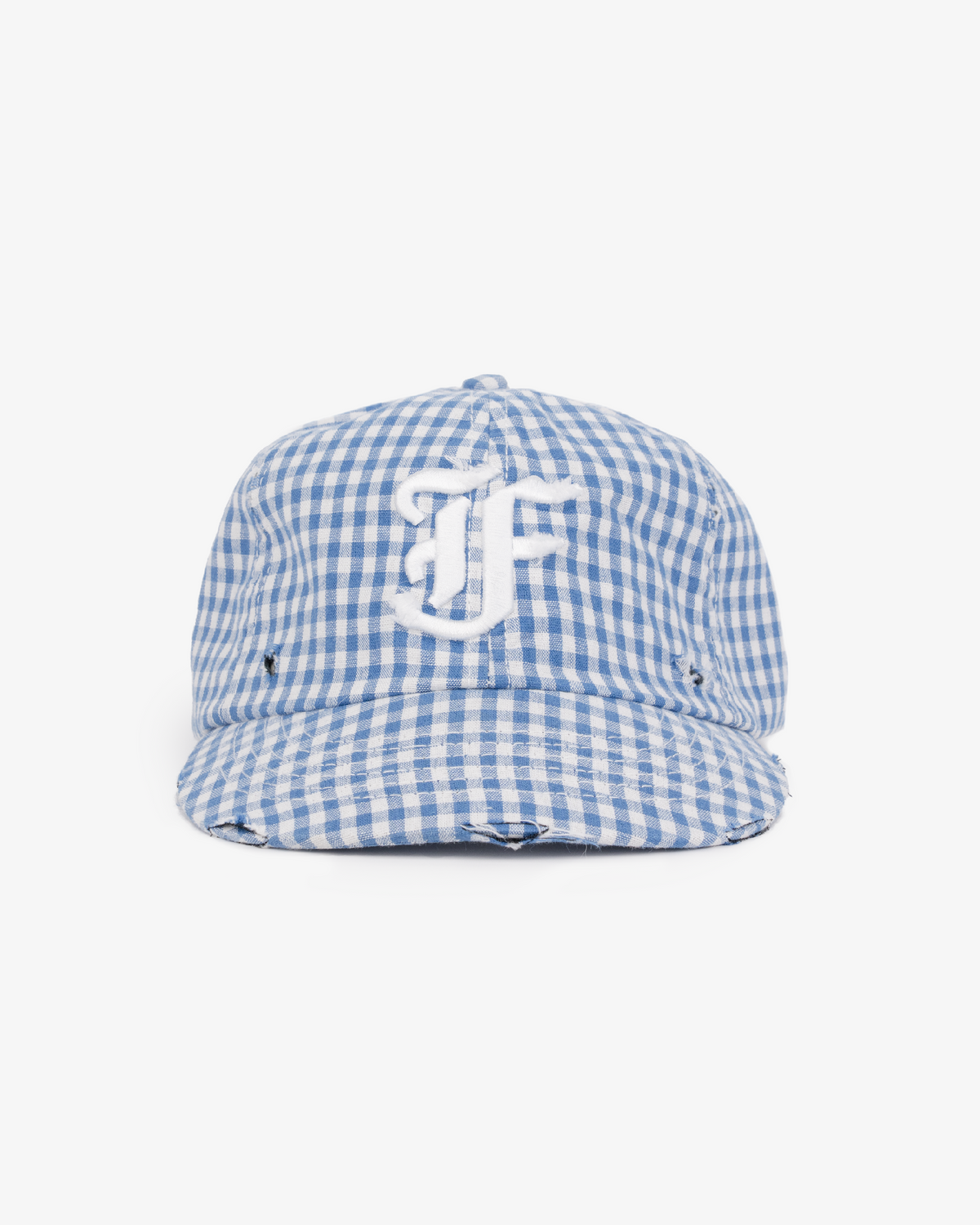 Picnic Letterman Cap - Short Brim 6 Panel - Blue/White Gingham