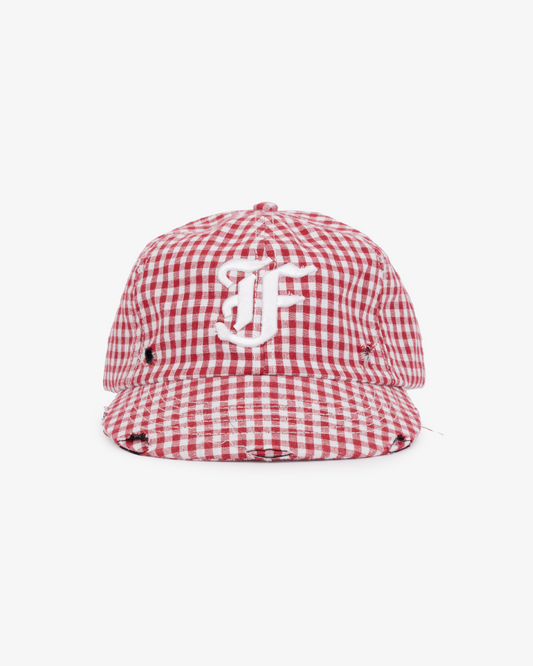 Picnic Letterman Cap - Short Brim 6 Panel - Red/White Gingham