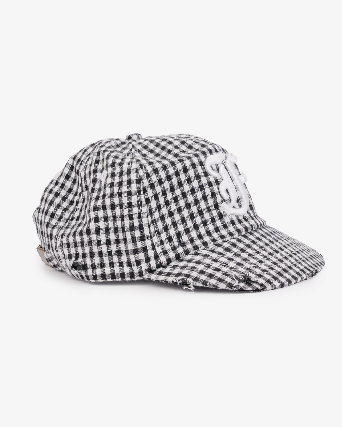 Picnic Letterman Cap - Short Brim 6 Panel - Black/White Gingham