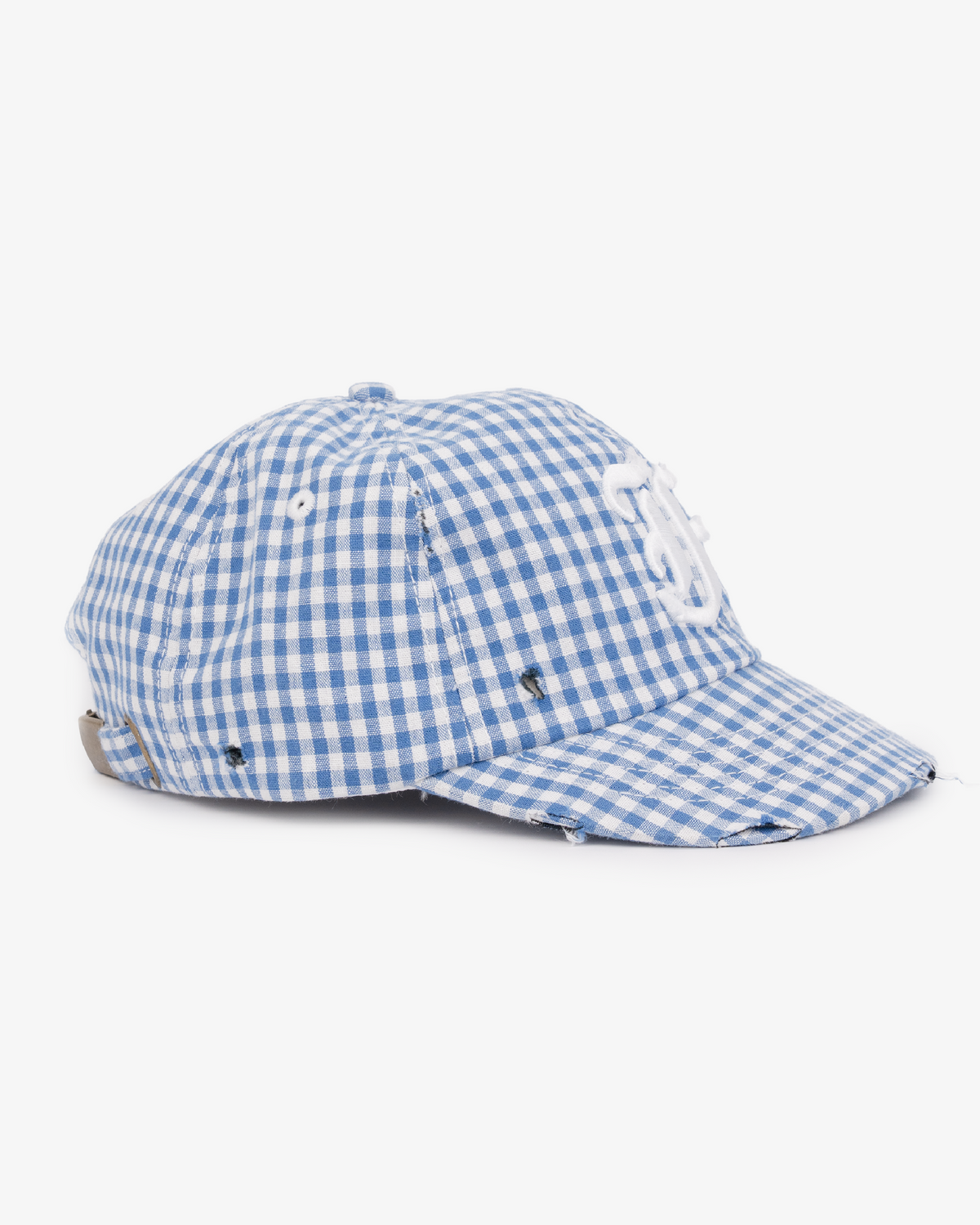Picnic Letterman Cap - Short Brim 6 Panel - Blue/White Gingham