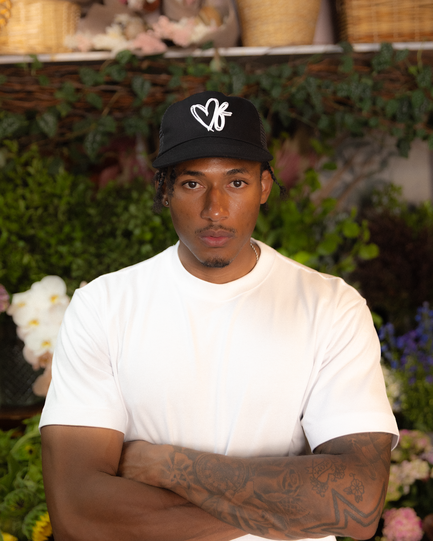 Heart Monogram Cap - Wide Brim 5 Panel - Black/Trucker