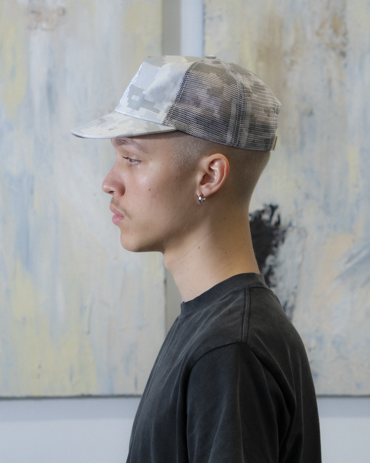 Glass Half Full Trucker Cap - Short Brim 5 Panel - Digital Camo