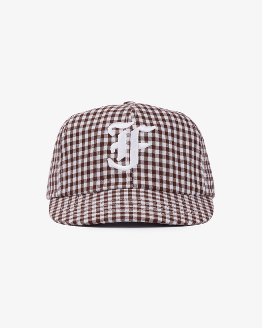 Picnic Letterman Cap - Short Brim 6 Panel - Brown/White Plaid