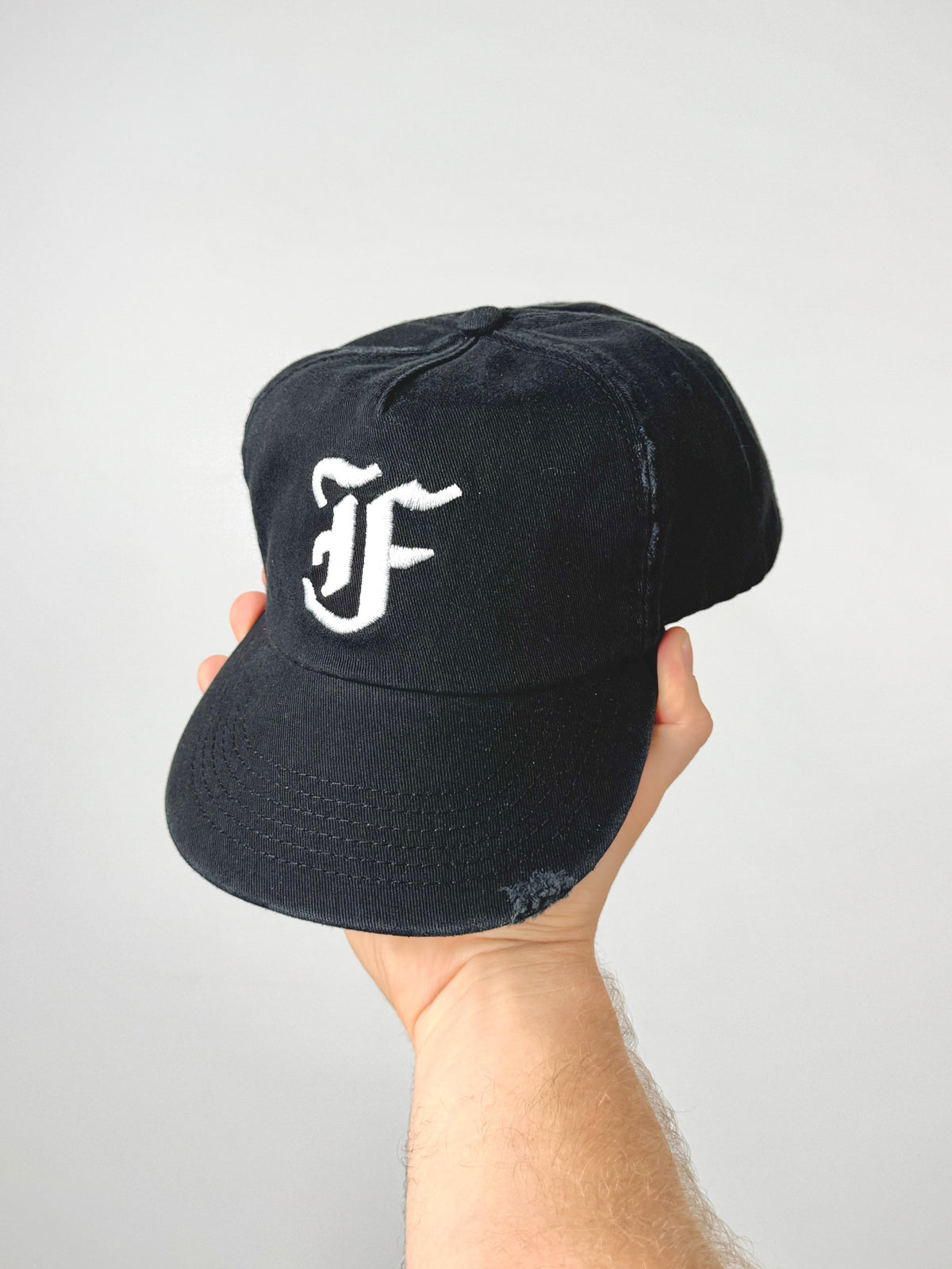 Vintage Letterman Cap - 5 Panel - Washed Black/Lightly Distressed