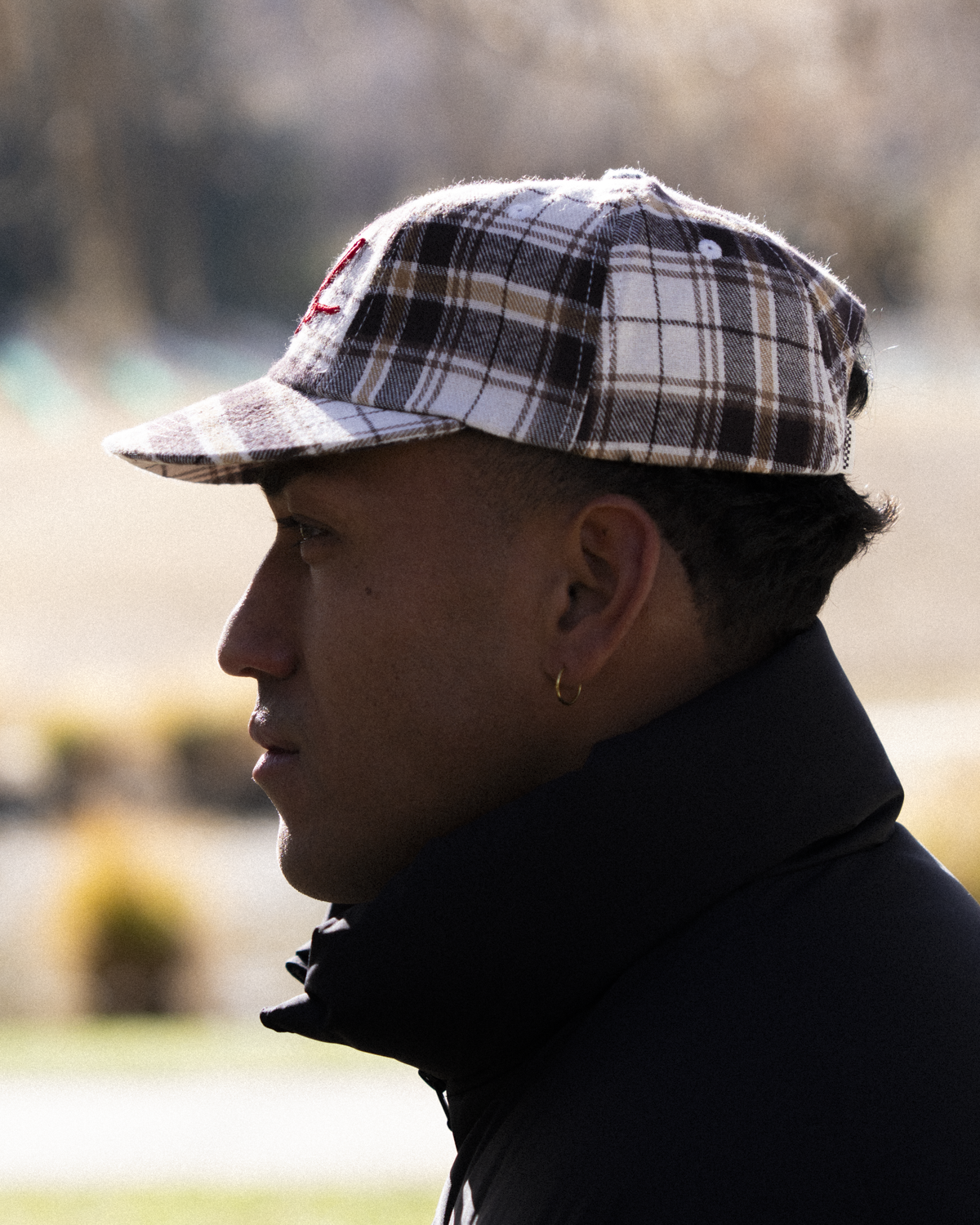 Winter Plaid Cap - Short Brim 6 Panel - Brown
