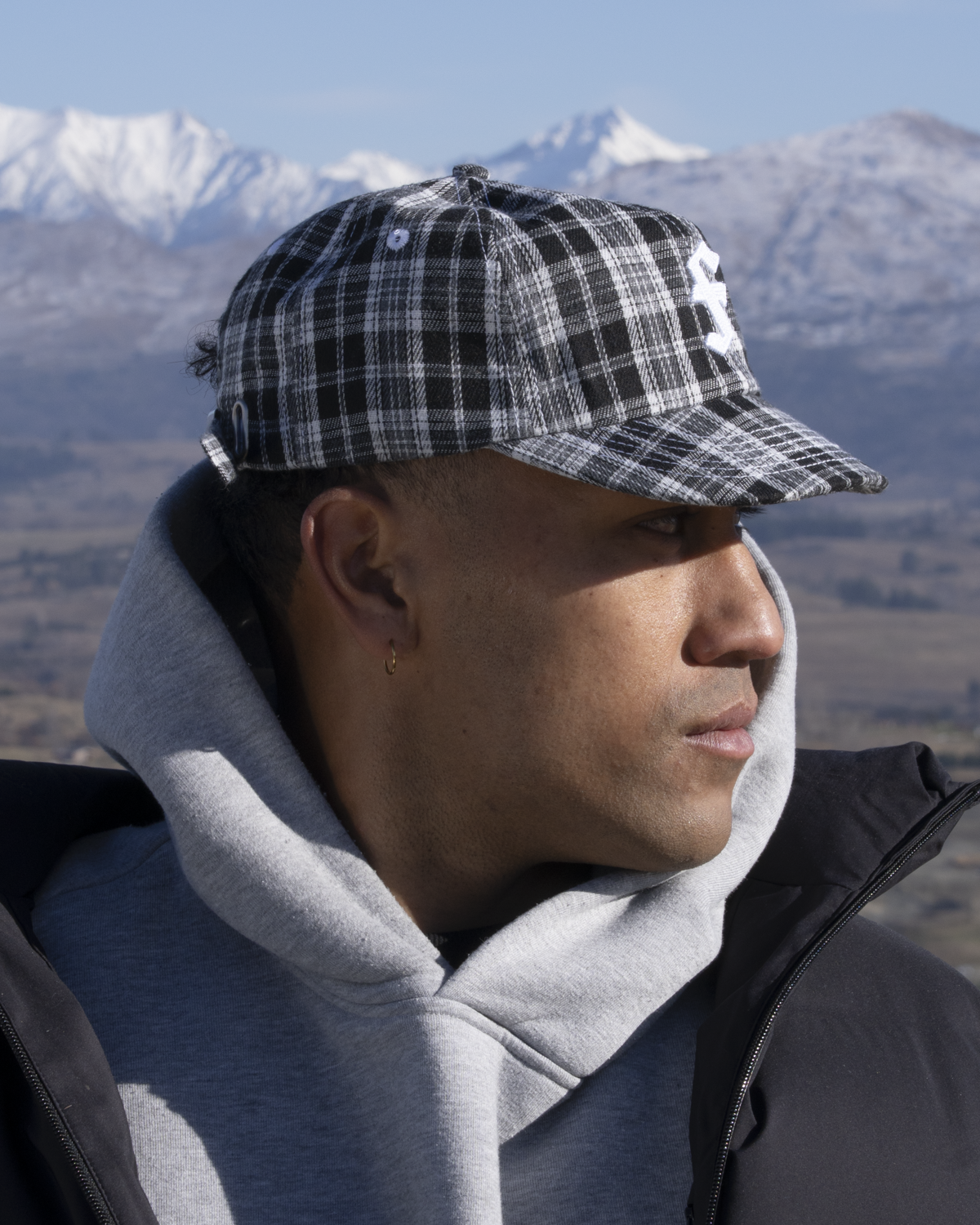 Winter Plaid Cap - Short Brim 6 Panel - Black