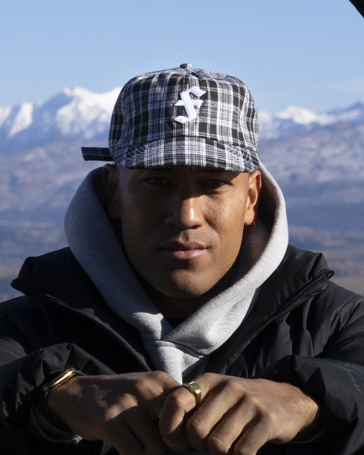 Winter Plaid Cap - Short Brim 6 Panel - Black