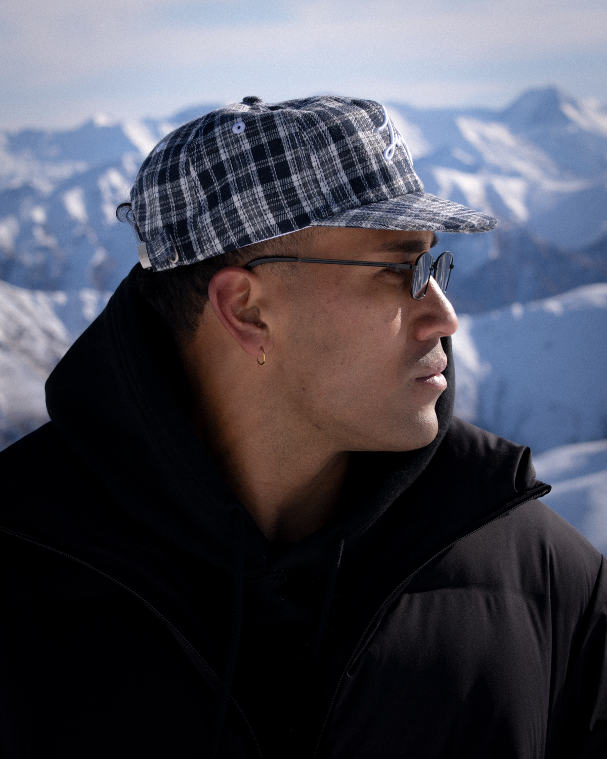 Winter Plaid Cap - Short Brim 6 Panel - Navy