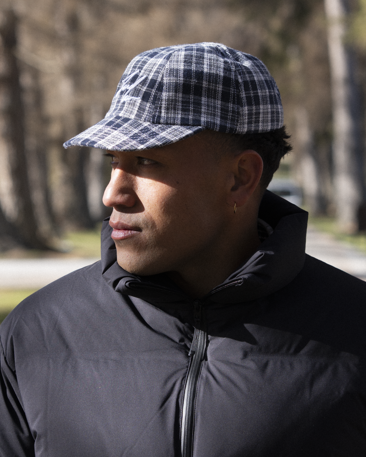 Winter Plaid Cap - Short Brim 6 Panel - Navy