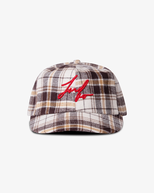 Winter Plaid Cap - Short Brim 6 Panel - Brown