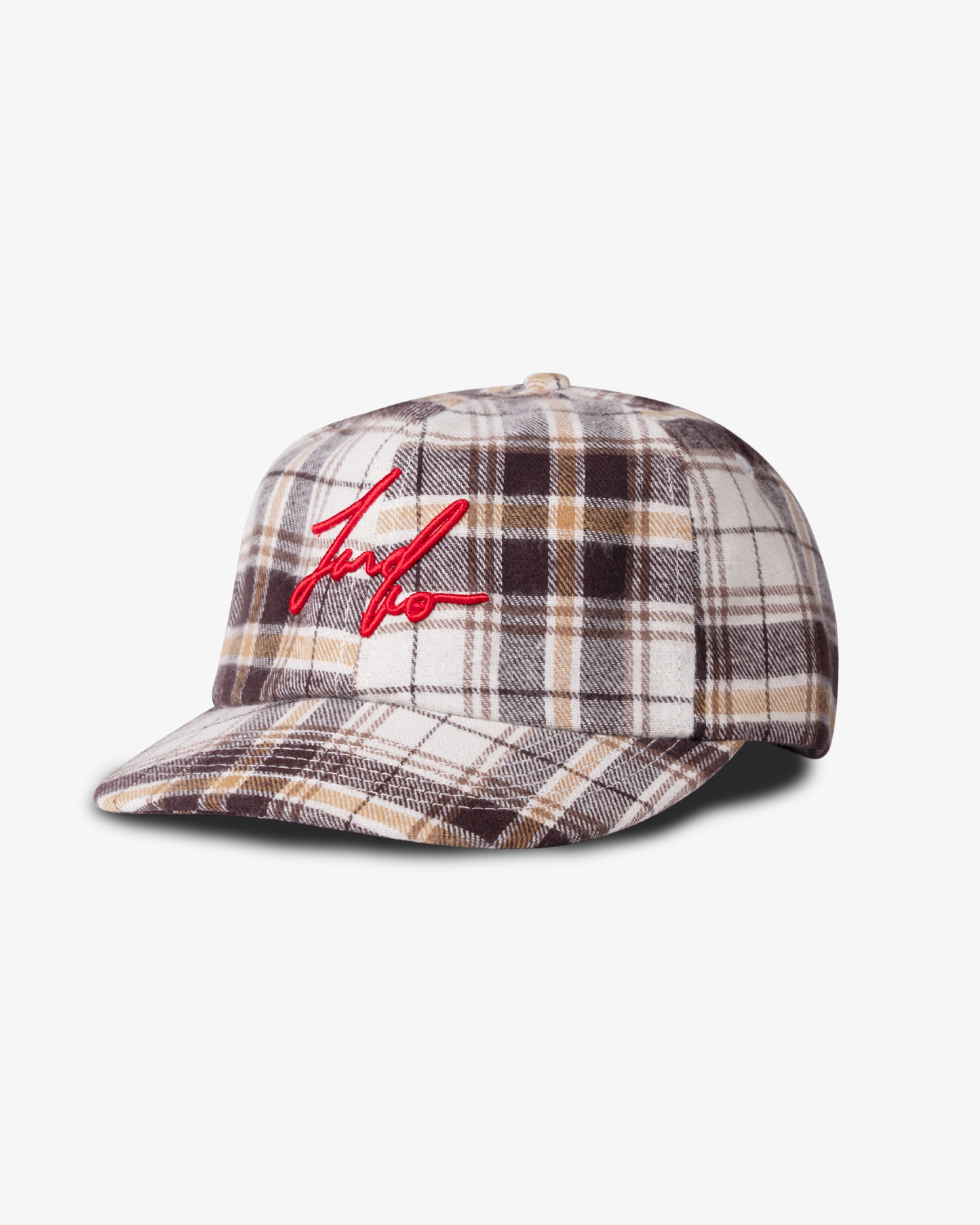 Winter Plaid Cap - Short Brim 6 Panel - Brown
