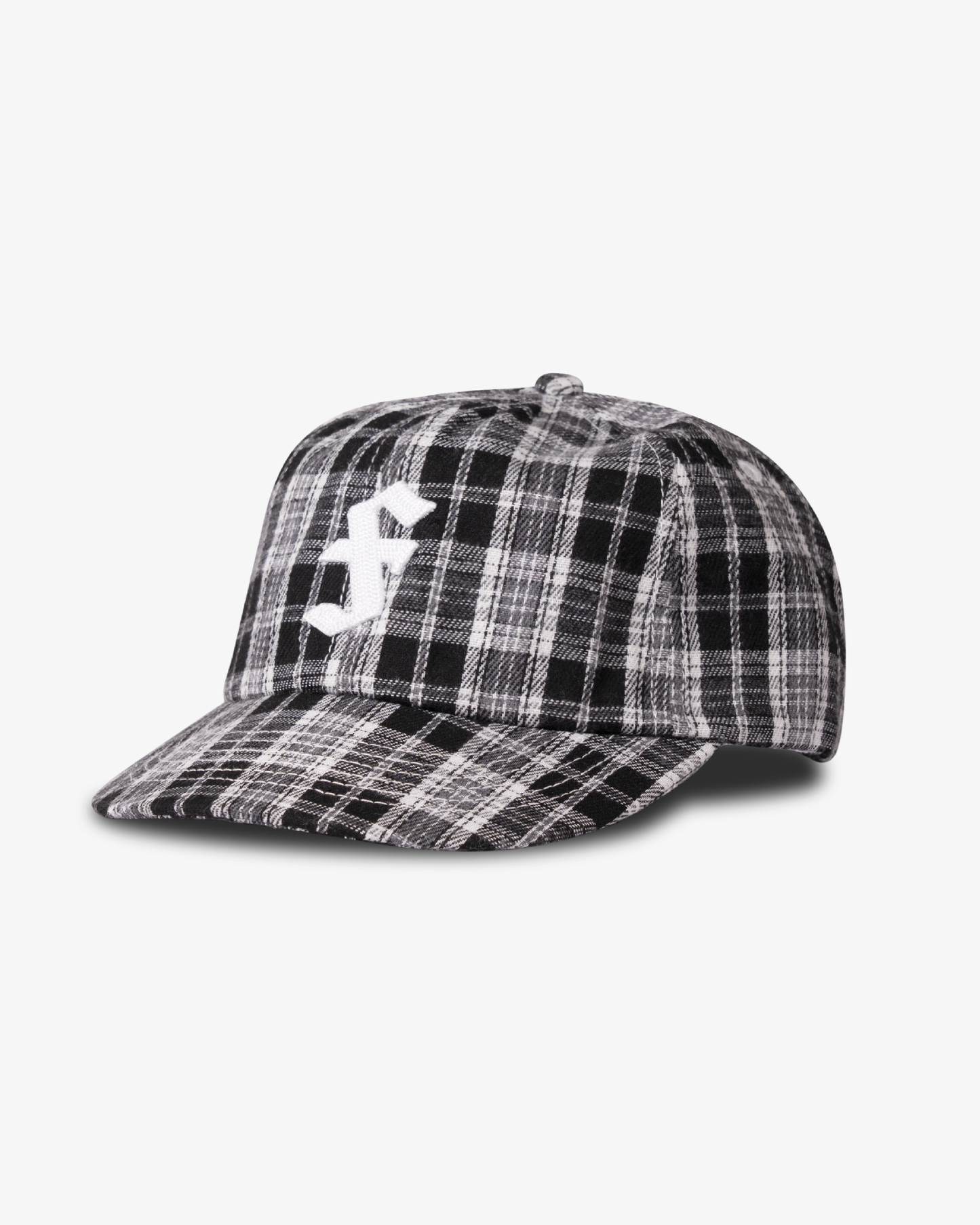 Winter Plaid Cap - Short Brim 6 Panel - Black