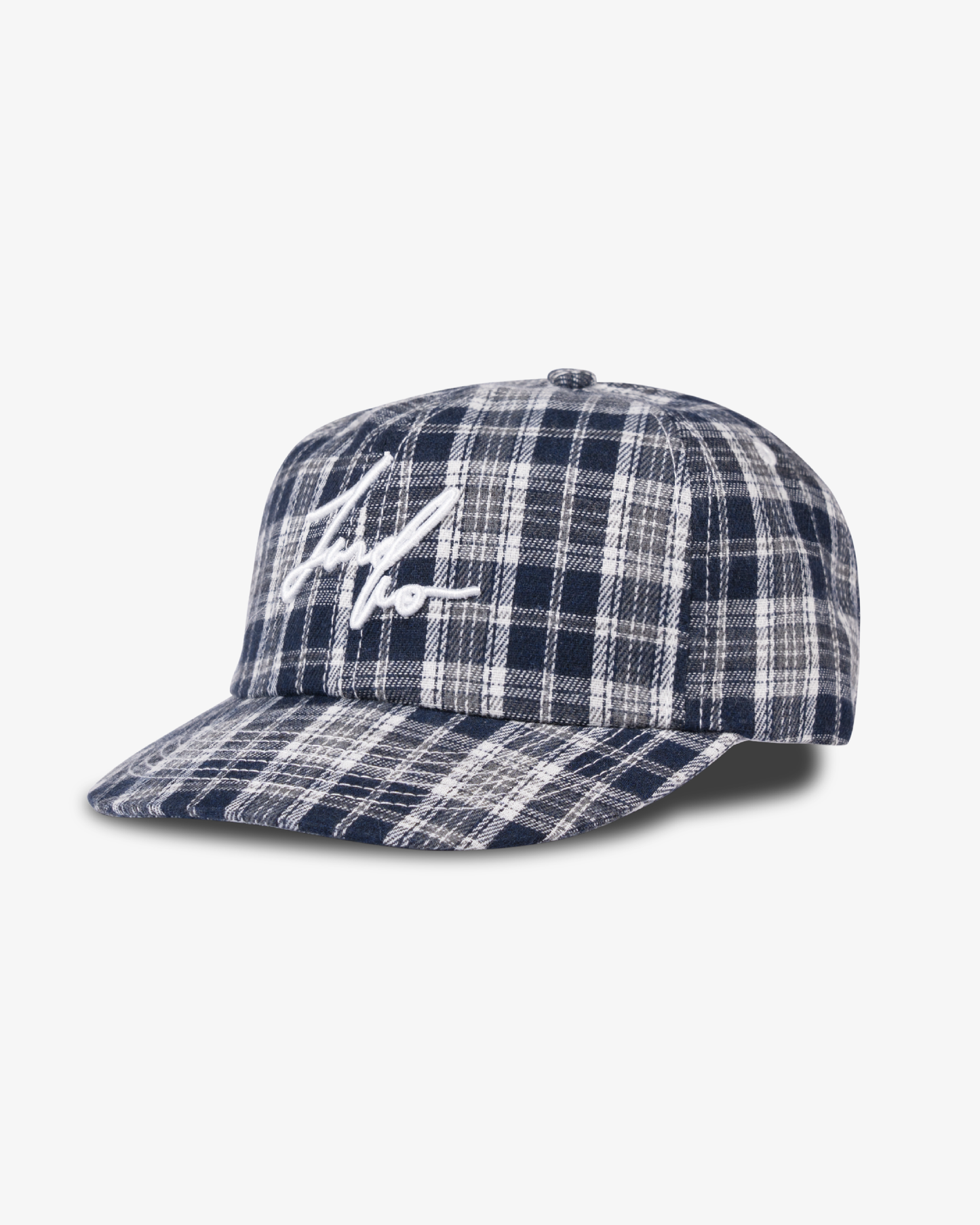 Winter Plaid Cap - Short Brim 6 Panel - Navy