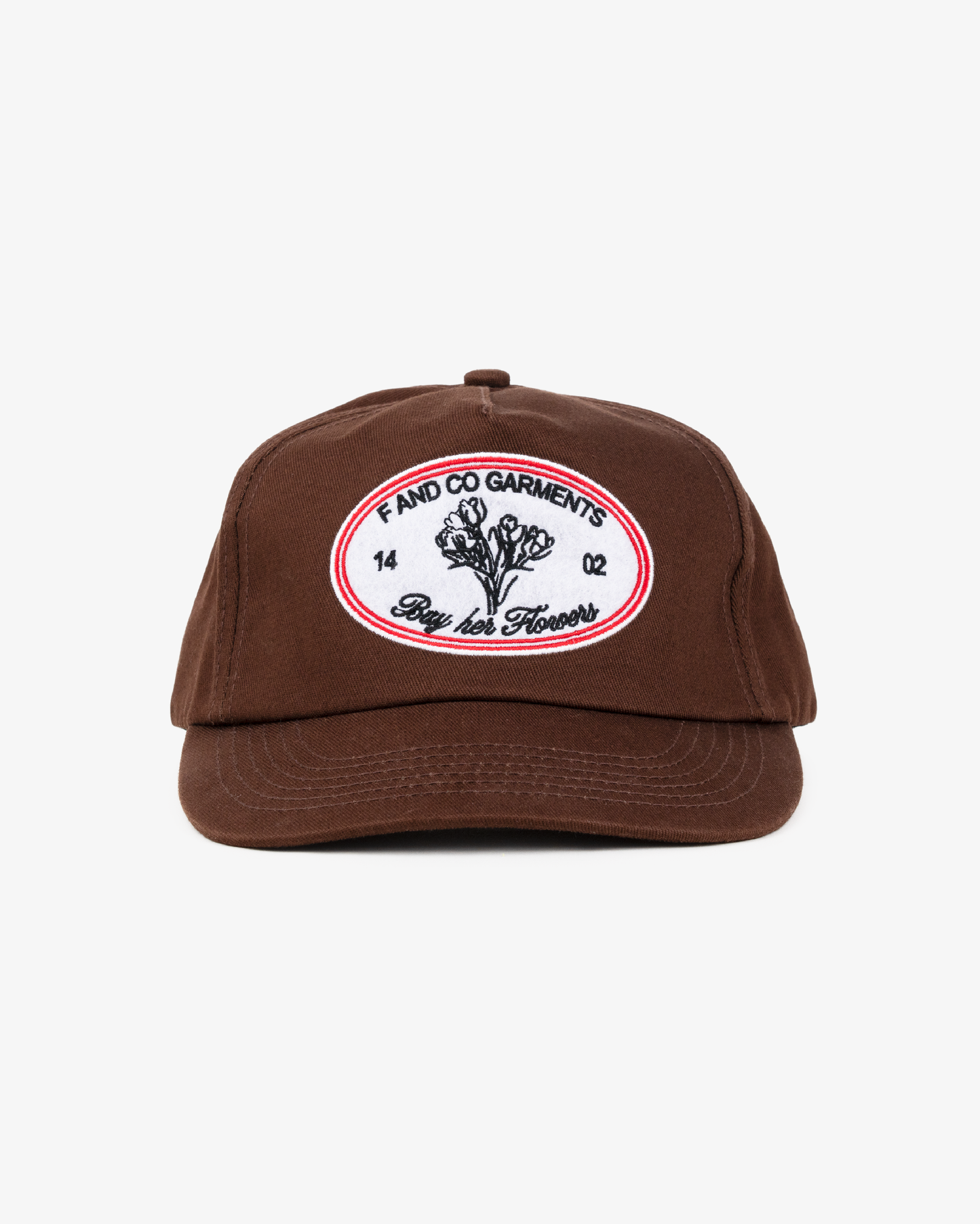 Floral Patch Cap - Short Brim 5 Panel - Brown