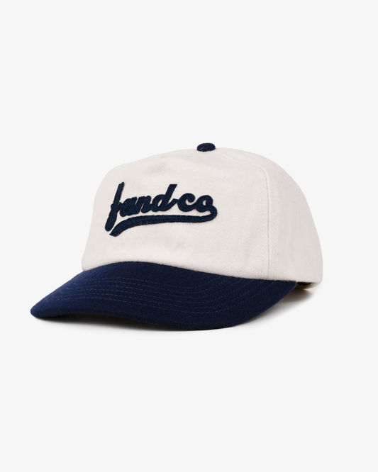 Script Ball Cap - Wide Brim 5 Panel - Off White/Navy