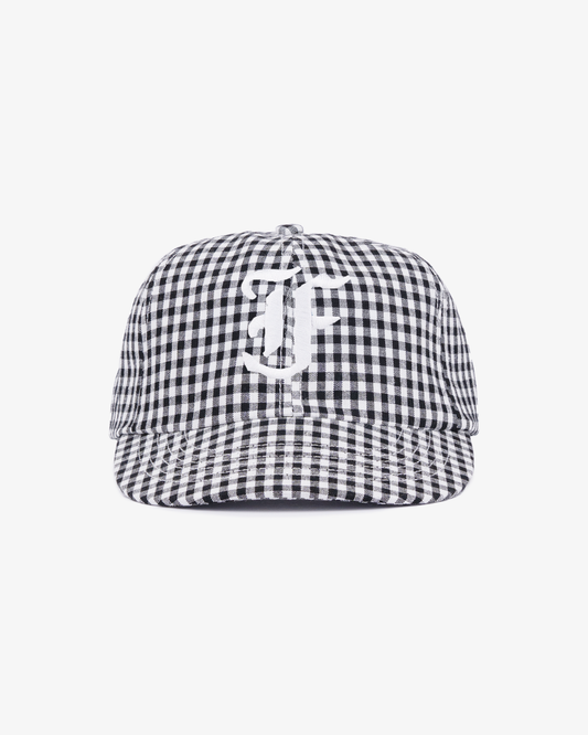 Picnic Letterman Cap - Short Brim 6 Panel - Black/White Gingham