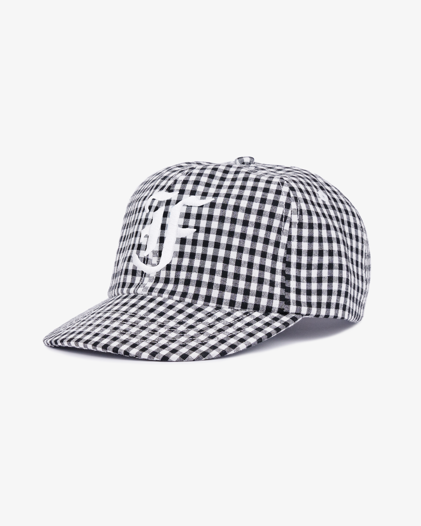 Picnic Letterman Cap - Short Brim 6 Panel - Black/White Gingham