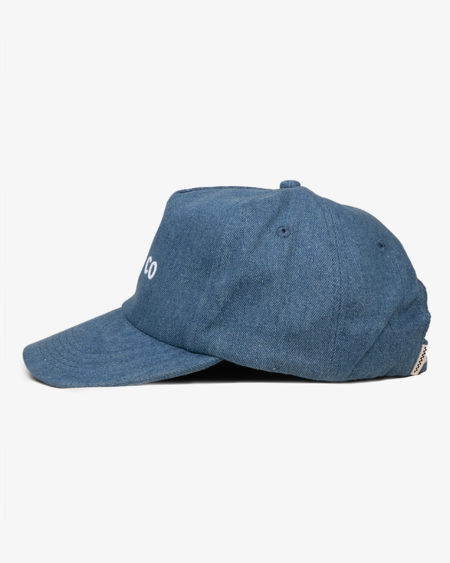 Denim Logo Cap - Wide Brim 5 Panel - Light Blue Denim