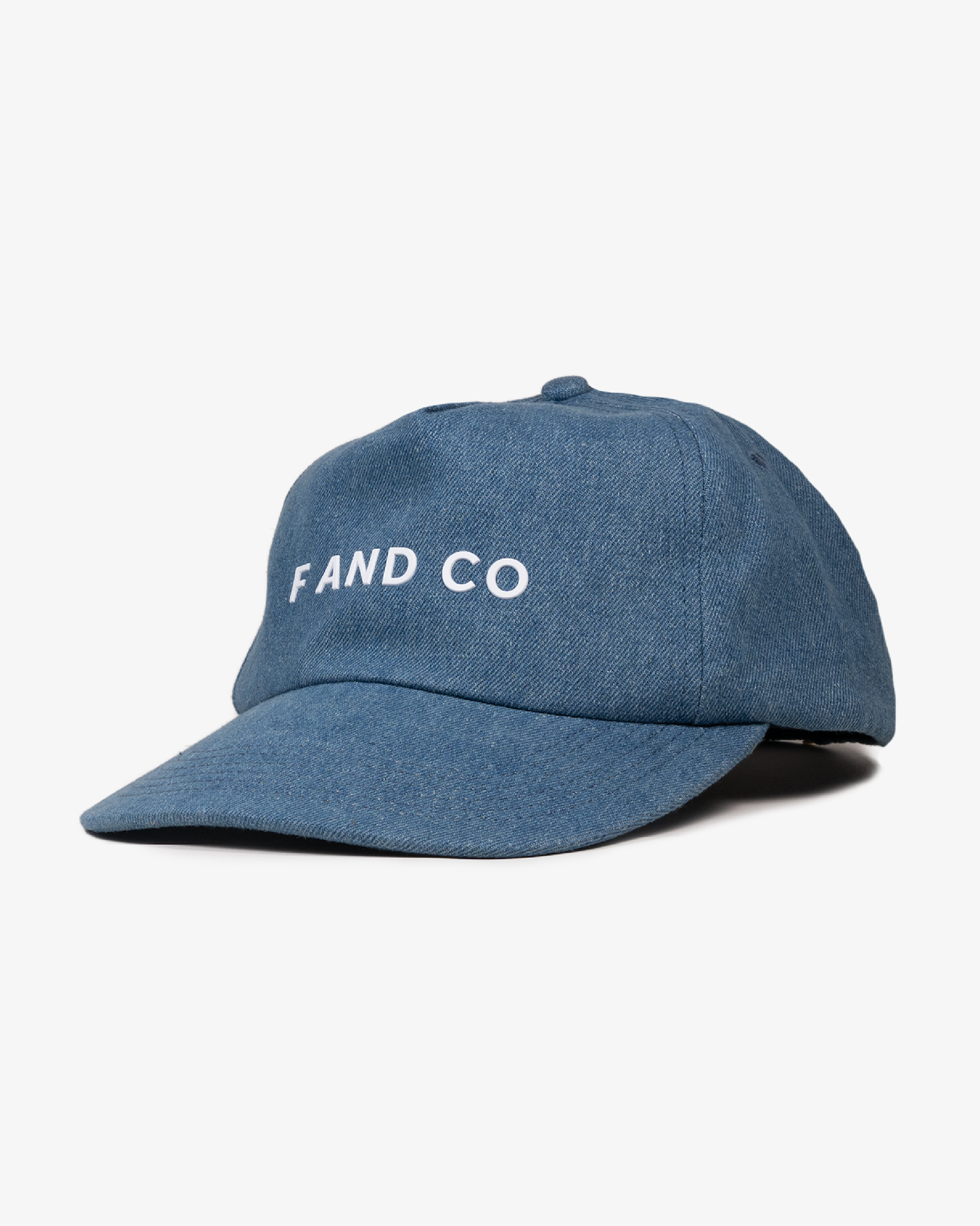 Denim Logo Cap - Wide Brim 5 Panel - Light Blue Denim