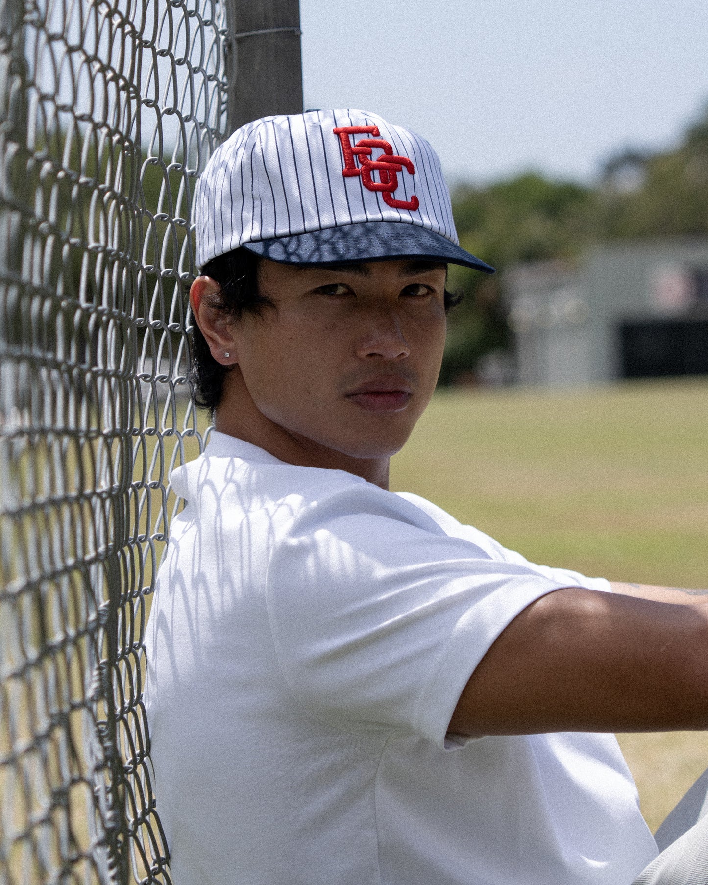 Monogram Ball Cap - Short Brim 6 Panel - White Pinstripe