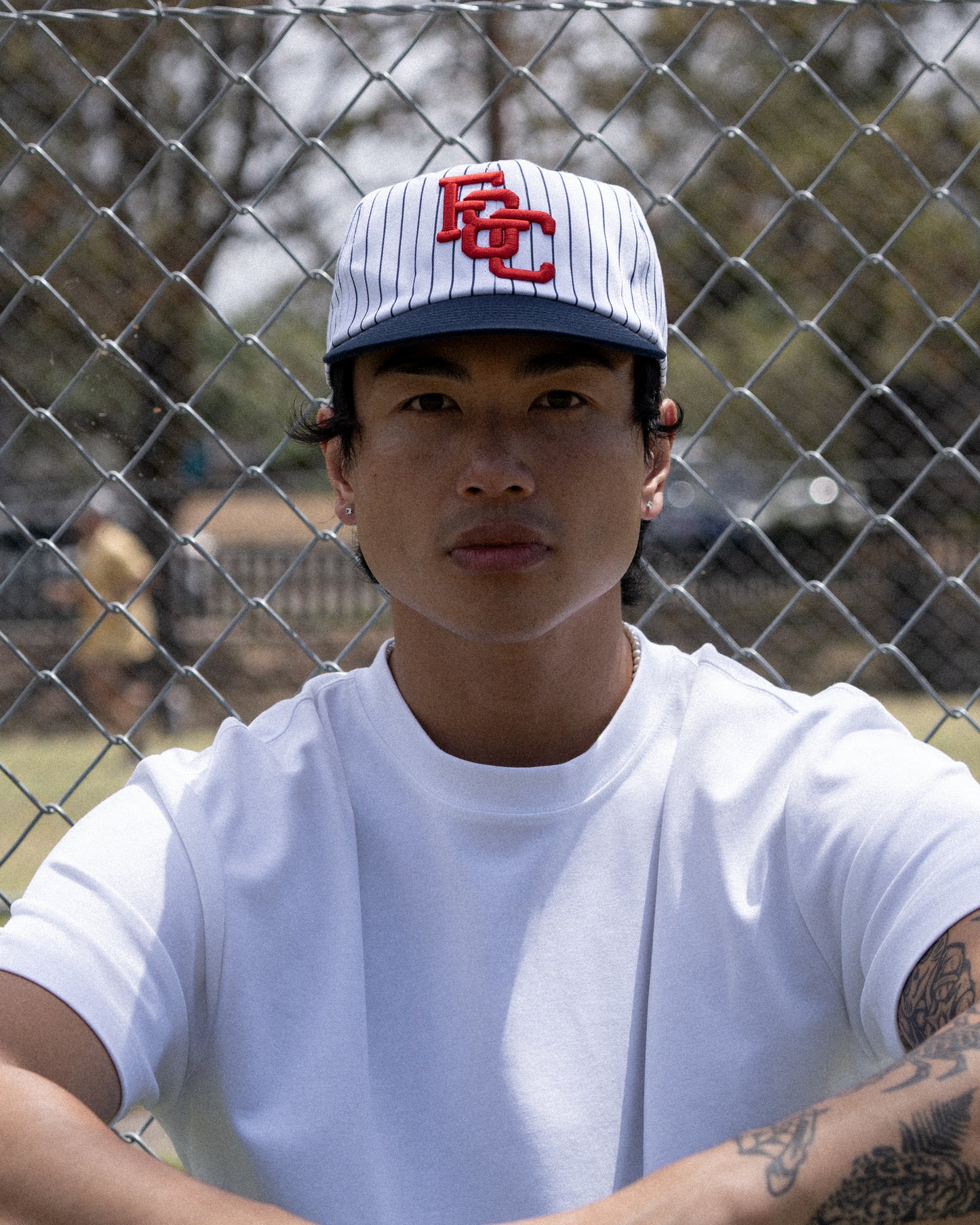 Monogram Ball Cap - Short Brim 6 Panel - White Pinstripe