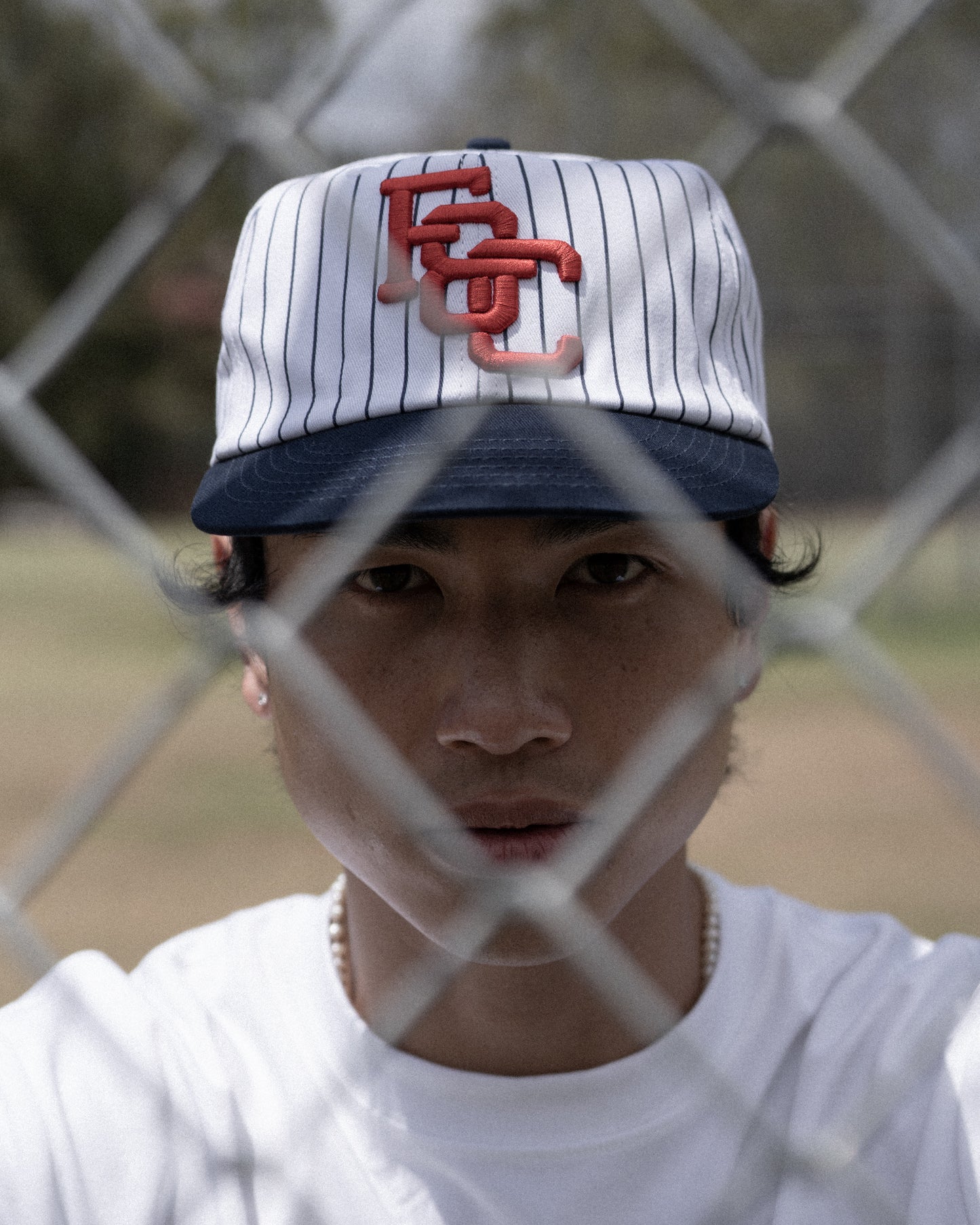 Monogram Ball Cap - Short Brim 6 Panel - White Pinstripe