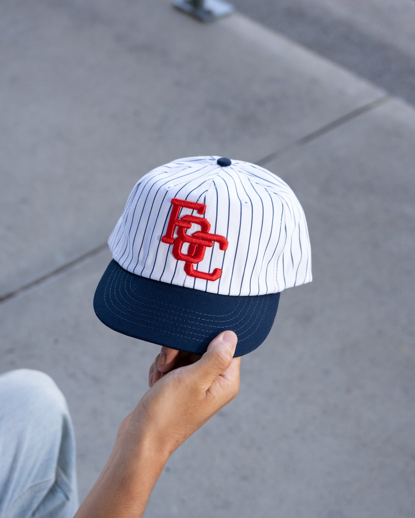 Monogram Ball Cap - Short Brim 6 Panel - White Pinstripe
