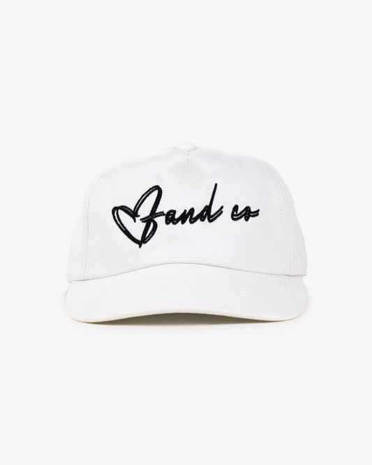 Heart Script Cap - 5 Panel - White